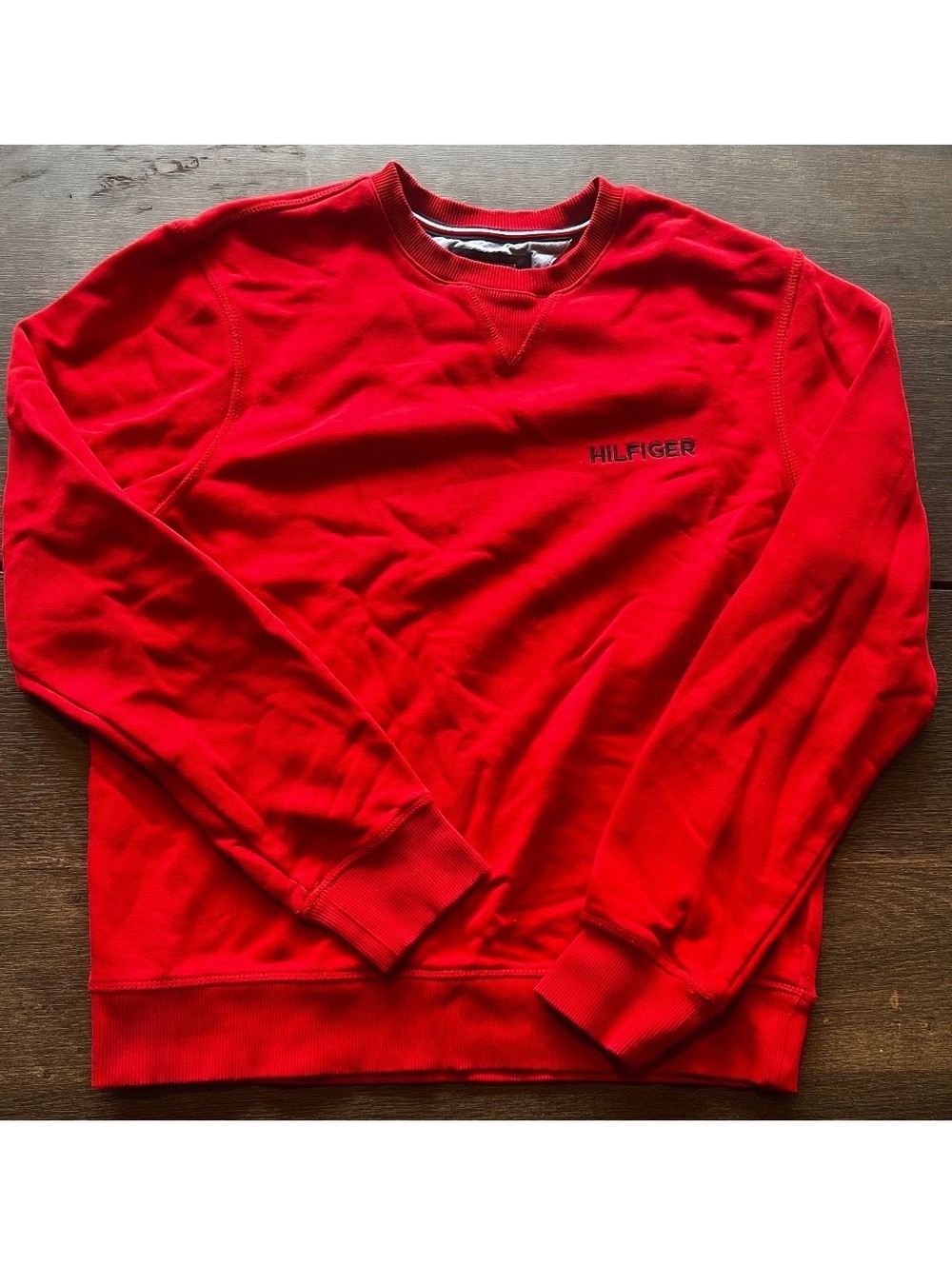 Tommy Hilfiger Men's Red Crewneck Sweatshirt Embroidered Logo Top